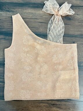 Zara Peach One-Shoulder Lace Tie Knit Tank
